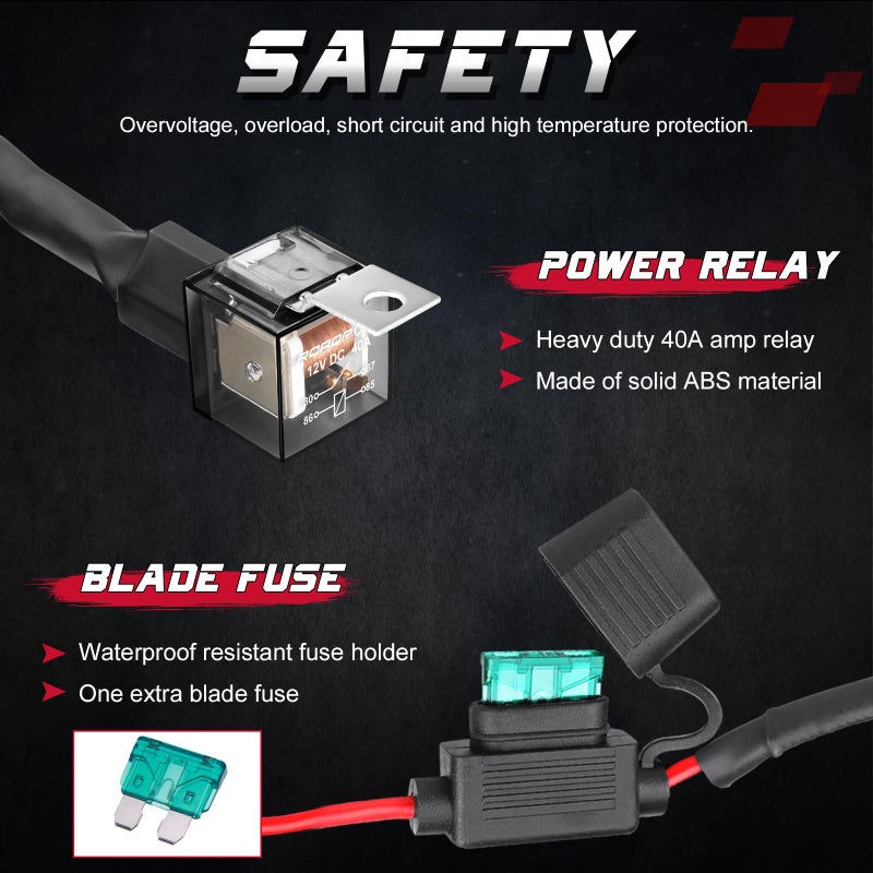 OFFROADTOWN حزمة الأسلاك، مجموعة حزمة الأسلاك الثقيلة 1 ليد من OFFROADTOWN لأضواء الضباب، شريط أضواء العمل LED، وحدات LED 12V 40A، رلي، مفتاح روكر، رلي للشاحنات، الطرق الوعرة، ATV، UTV، القوارب - Image 4